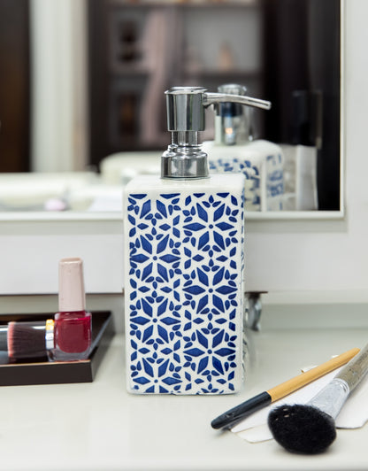 Refillable Blue Ceramic Hand Soap Dispenser with Pump