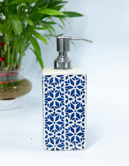 Refillable Blue Ceramic Hand Soap Dispenser with Pump