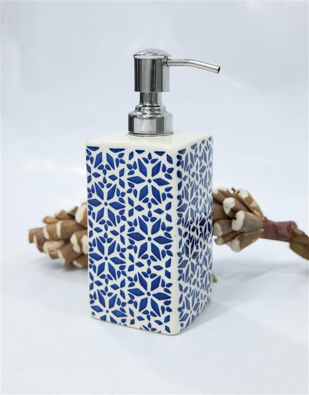 Refillable Blue Ceramic Hand Soap Dispenser with Pump