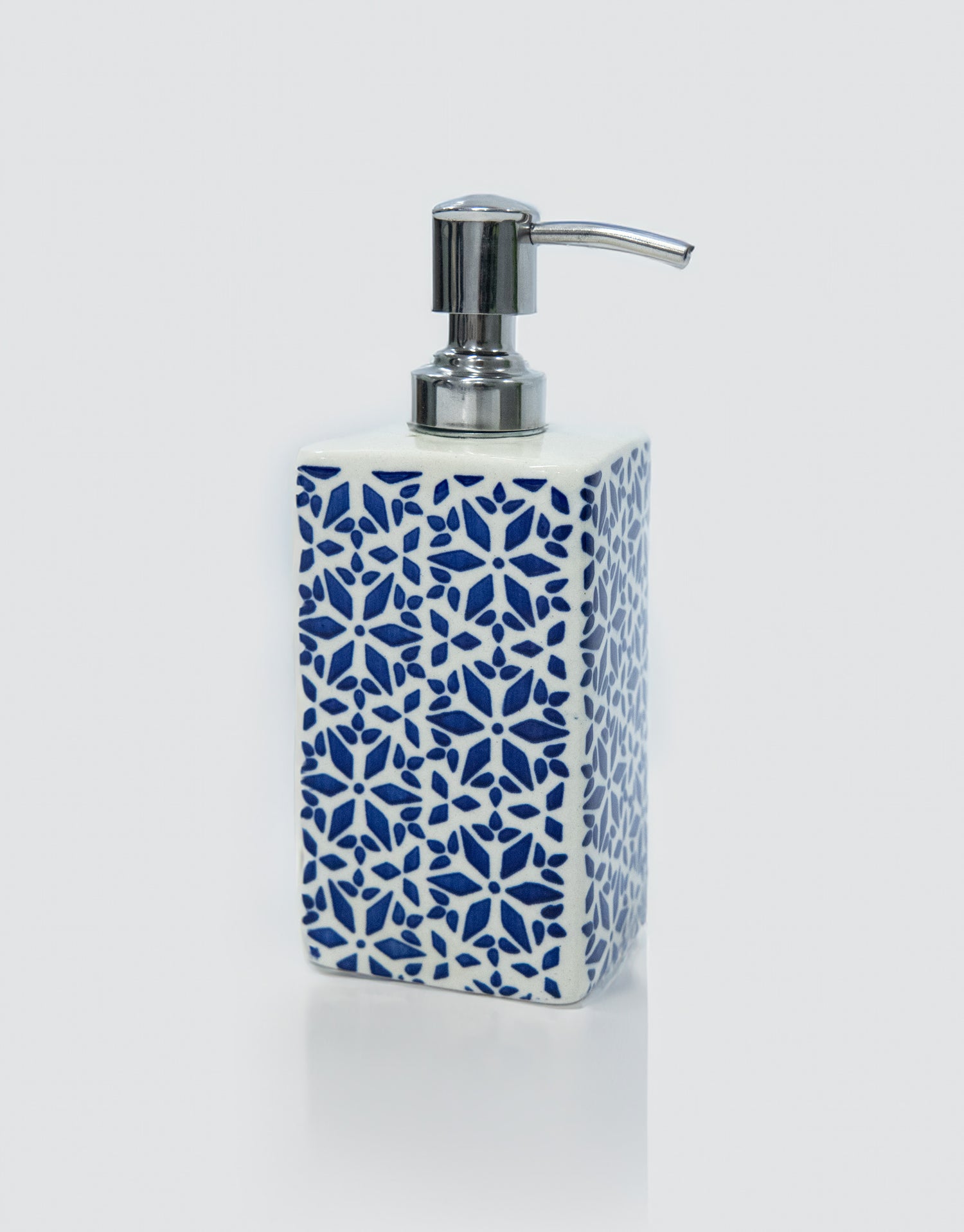 Refillable Blue Ceramic Hand Soap Dispenser with Pump