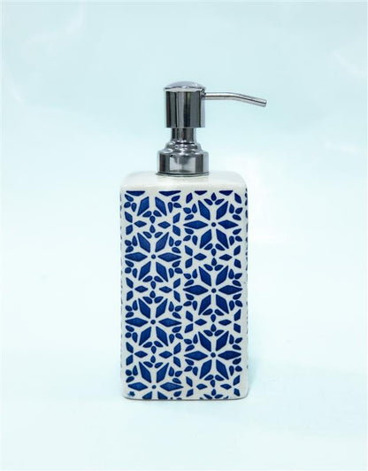 Refillable Blue Ceramic Hand Soap Dispenser with Pump