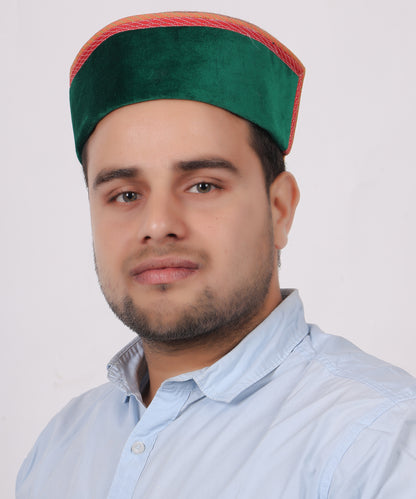 Himachali Traditional Woollen Himachali Cap/Pahadi Topi with Green Patti