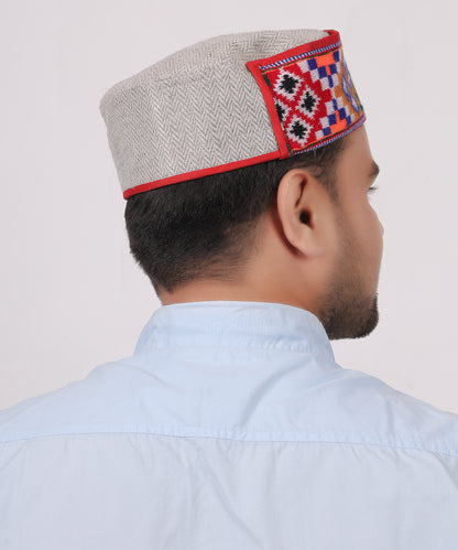 Himachali Kullu Kinnauri Patti Traditional Woollen Grey Cap/Pahadi Topi