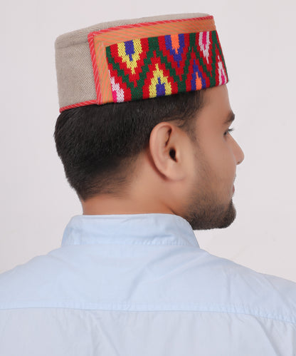 Authentic Woollen Beige Kullu Kinnauri Cap – Traditional Himachali Pahadi Topi