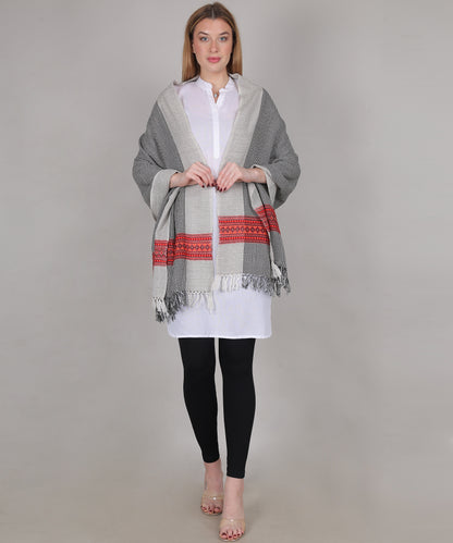 Handcrafted Kullu Pure Woollen Grey Stole – A Traditional Touch of Himachali Craft