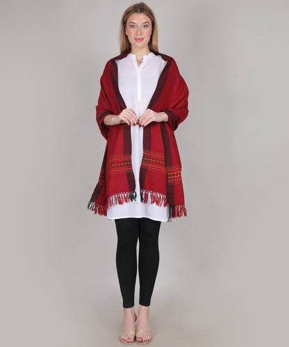 Handcrafted Kullu Pure Woollen Red Stole – A Traditional Touch of Himachali Craft