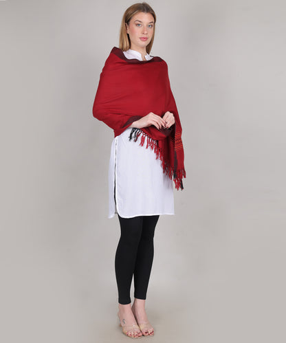 Handcrafted Kullu Pure Woollen Red Stole – A Traditional Touch of Himachali Craft