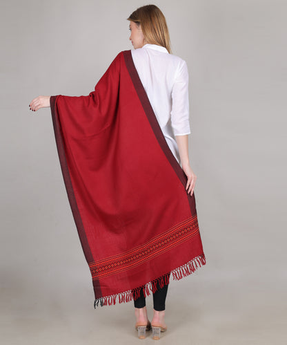 Handcrafted Kullu Pure Woollen Red Stole – A Traditional Touch of Himachali Craft