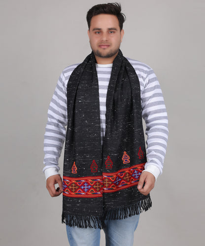 Kinnauri Pure Woollen Black Muffler – Handcrafted Kullu Weaving Patterns