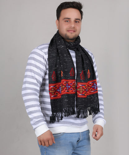 Kinnauri Pure Woollen Black Muffler – Handcrafted Kullu Weaving Patterns