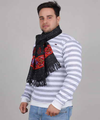 Kinnauri Pure Woollen Black Muffler – Handcrafted Kullu Weaving Patterns