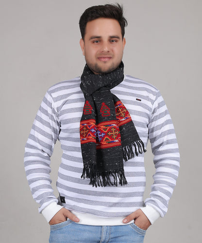 Kinnauri Pure Woollen Black Muffler – Handcrafted Kullu Weaving Patterns