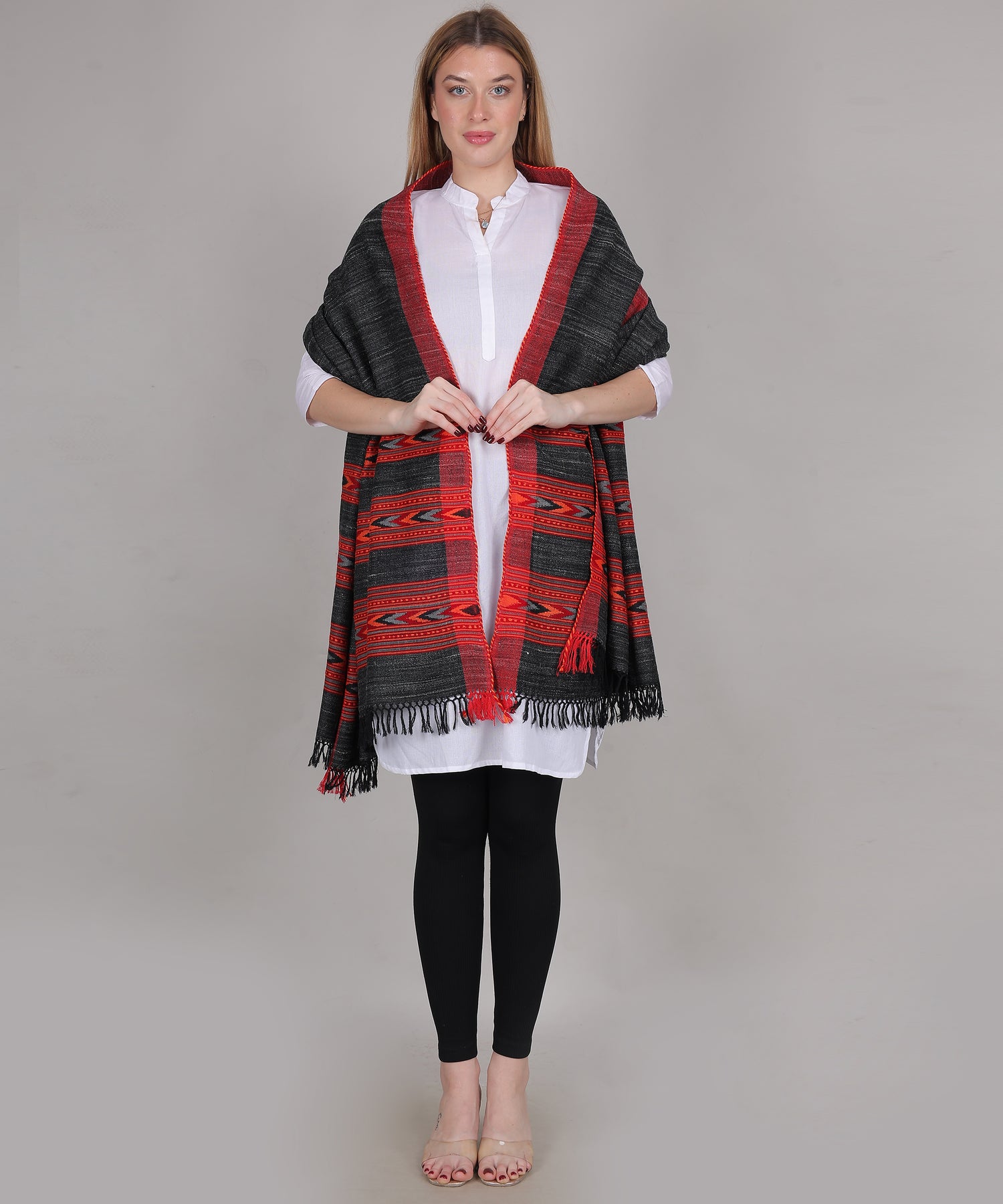 Luxury Kullu Handloom Black Shawl – Embroidered 3 Patti Pure Wool Wrap with Exquisite Kullu Weaving