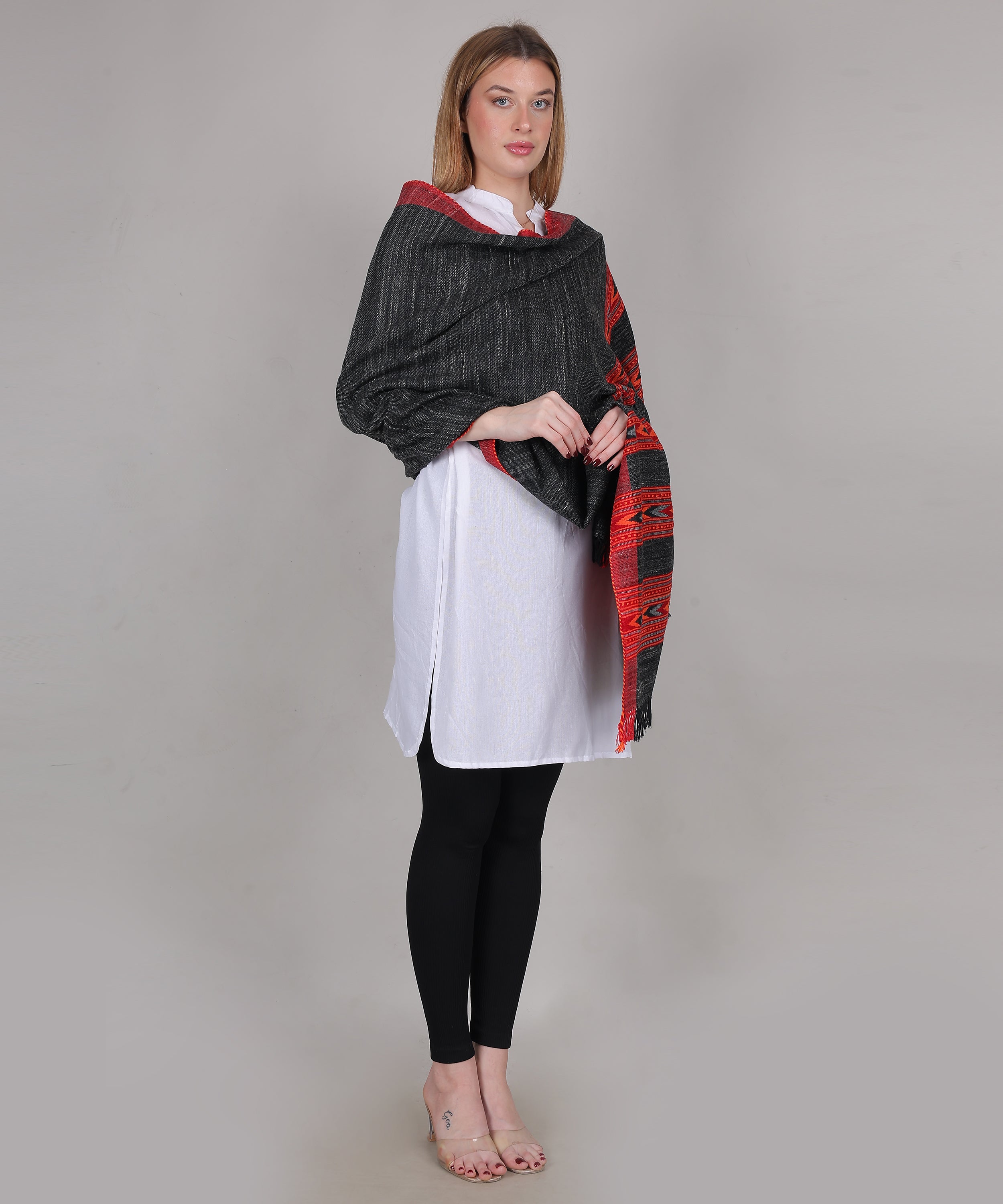 Luxury Kullu Handloom Black Shawl – Embroidered 3 Patti Pure Wool Wrap with Exquisite Kullu Weaving