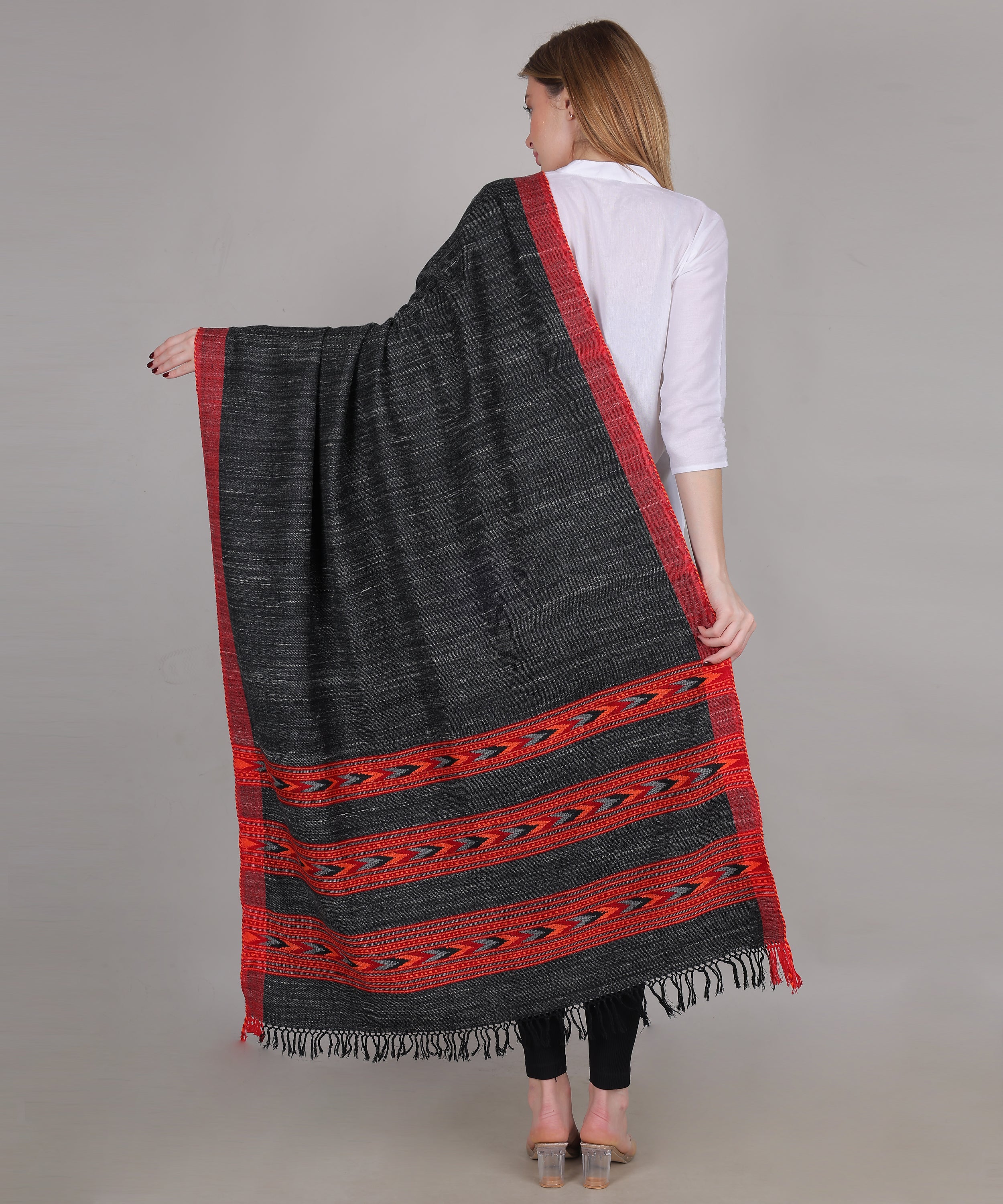 Luxury Kullu Handloom Black Shawl – Embroidered 3 Patti Pure Wool Wrap with Exquisite Kullu Weaving