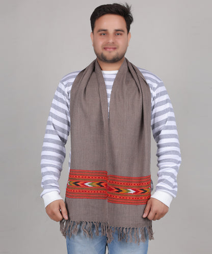 Exquisite Handwoven Kullu Woollen Grey Muffler – Premium Embroidered Patti for Distinct Style