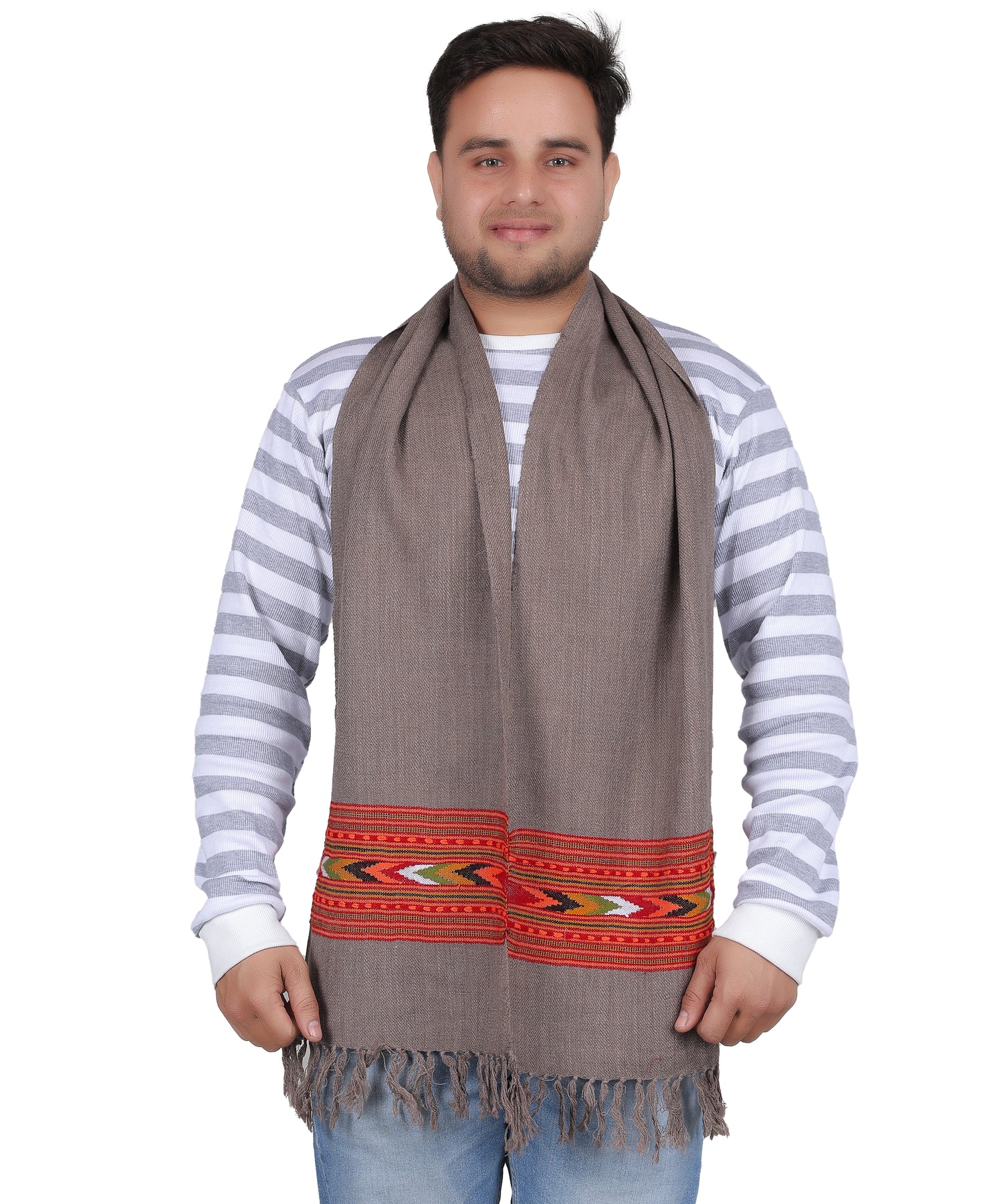 Exquisite Handwoven Kullu Woollen Grey Muffler – Premium Embroidered Patti for Distinct Style