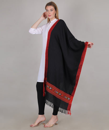 Handcrafted Kullu Pure Woollen Black Stole – A Traditional Touch of Himachali Craft