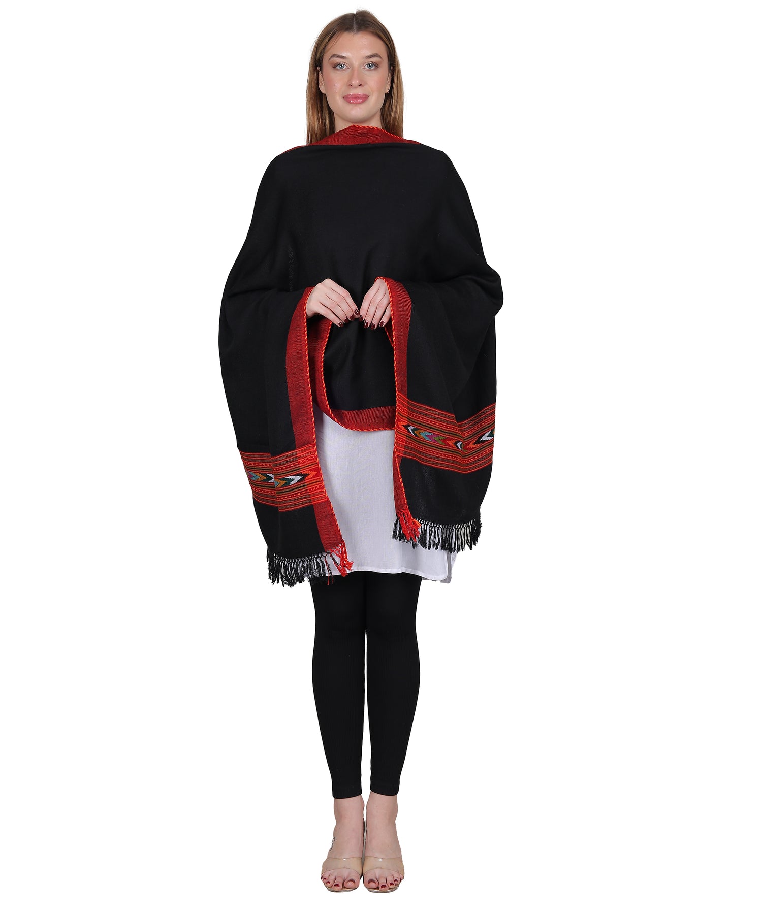 Handcrafted Kullu Pure Woollen Black Stole – A Traditional Touch of Himachali Craft