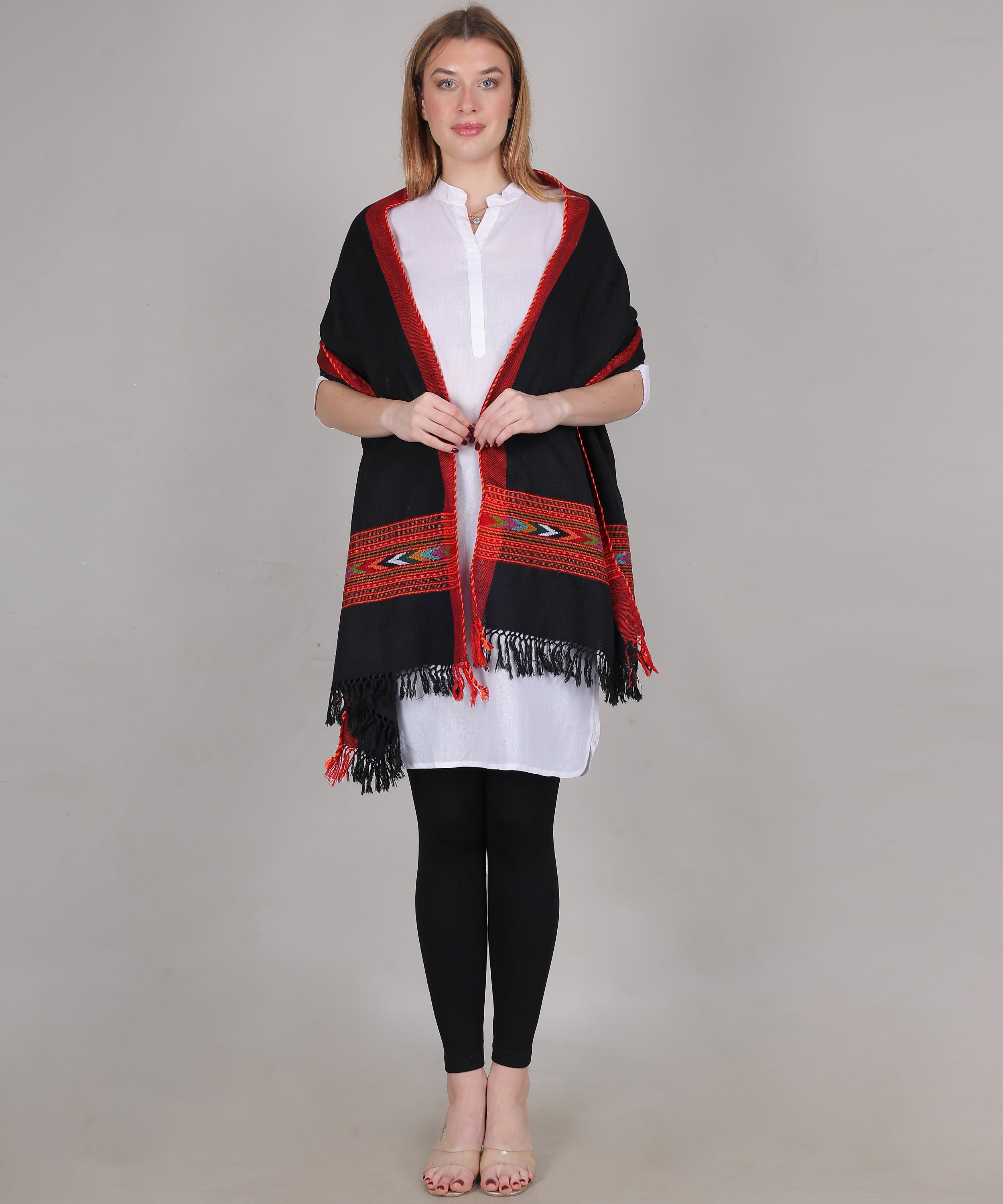 Handcrafted Kullu Pure Woollen Black Stole – A Traditional Touch of Himachali Craft