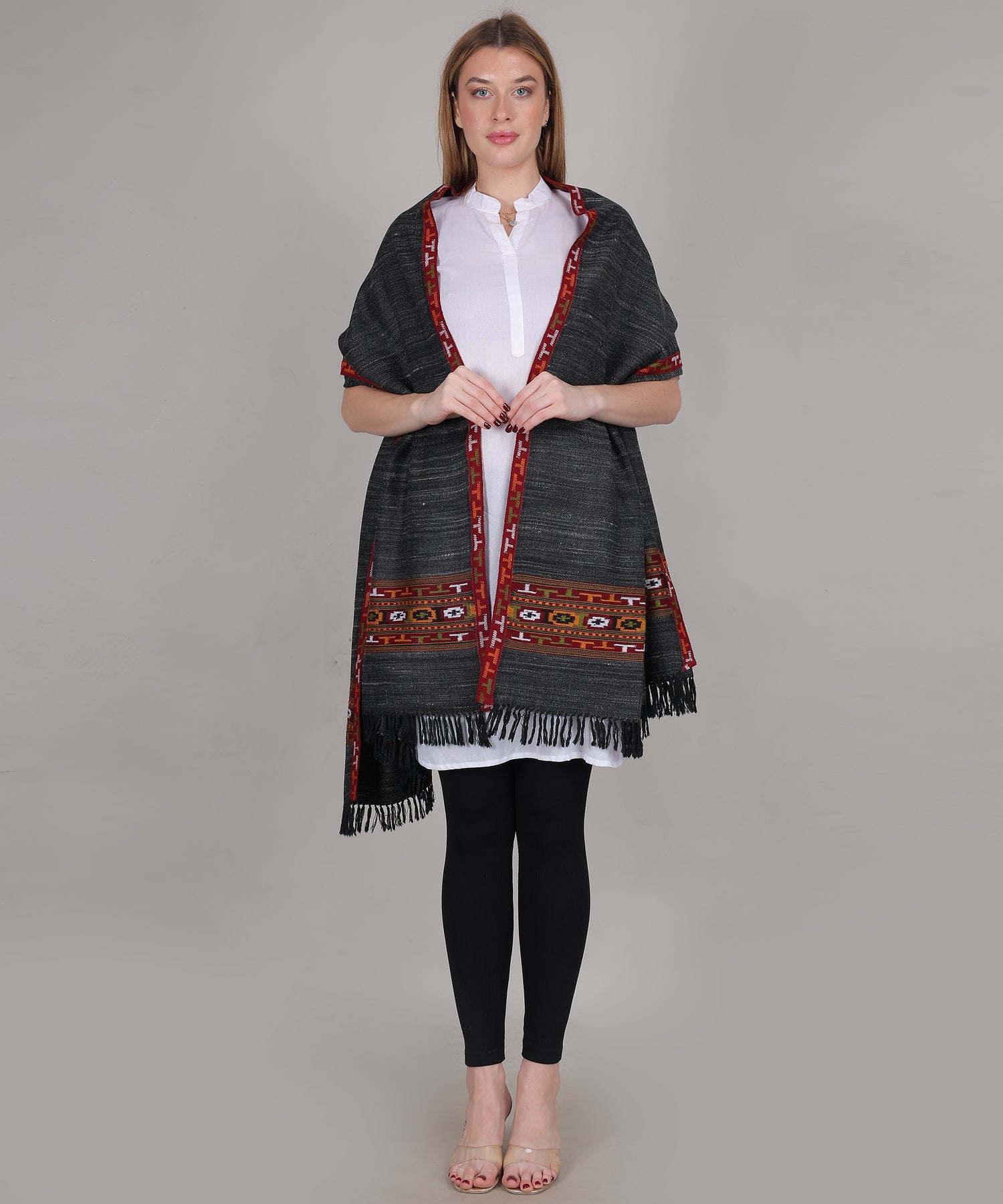 Authentic Traditional Yak Wool Black Shawl – Handwoven Kullu Design