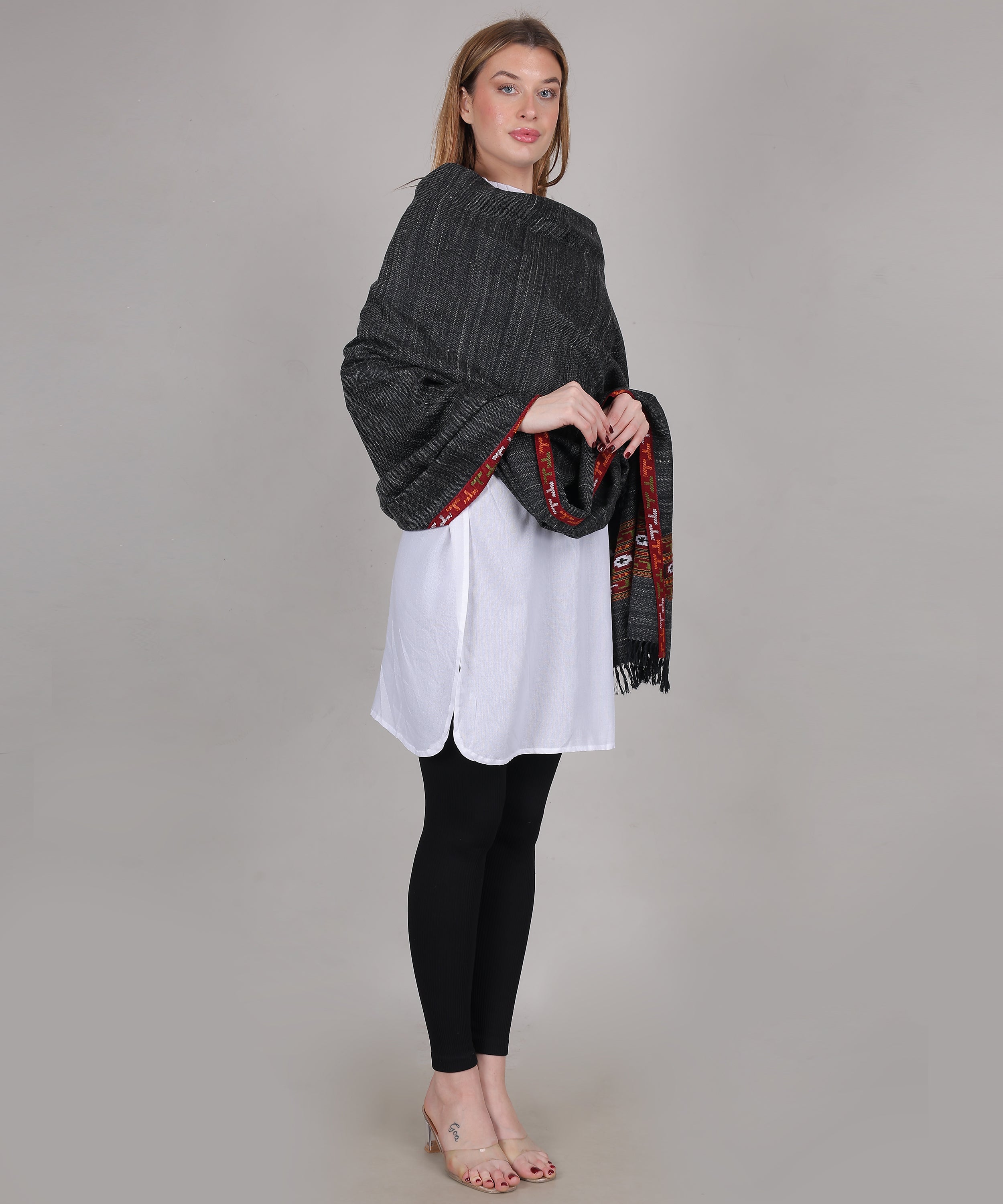 Authentic Traditional Yak Wool Black Shawl – Handwoven Kullu Design