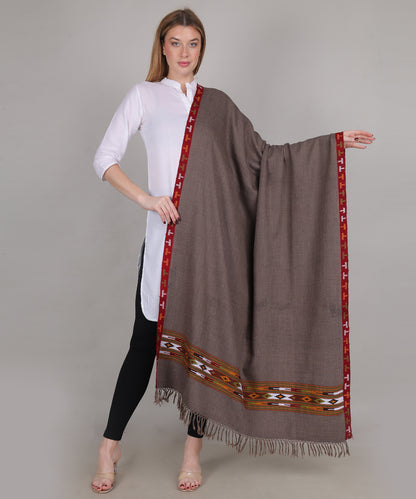 Women’s Traditional Kullu Design Brown Shawl – Pure Woollen Handloom Paati Pattern