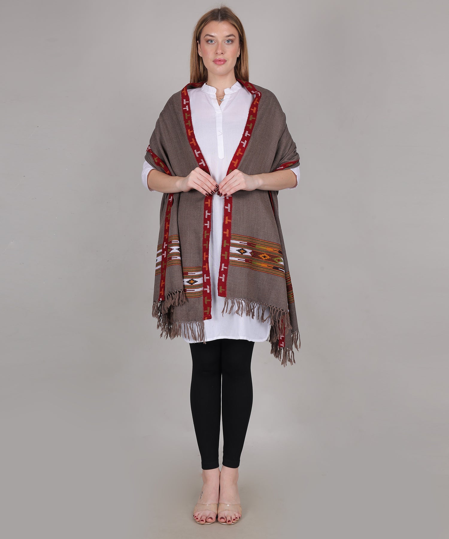 Women’s Traditional Kullu Design Brown Shawl – Pure Woollen Handloom Paati Pattern