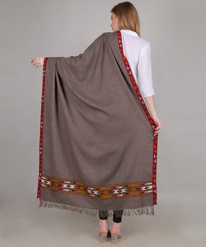 Women’s Traditional Kullu Design Brown Shawl – Pure Woollen Handloom Paati Pattern