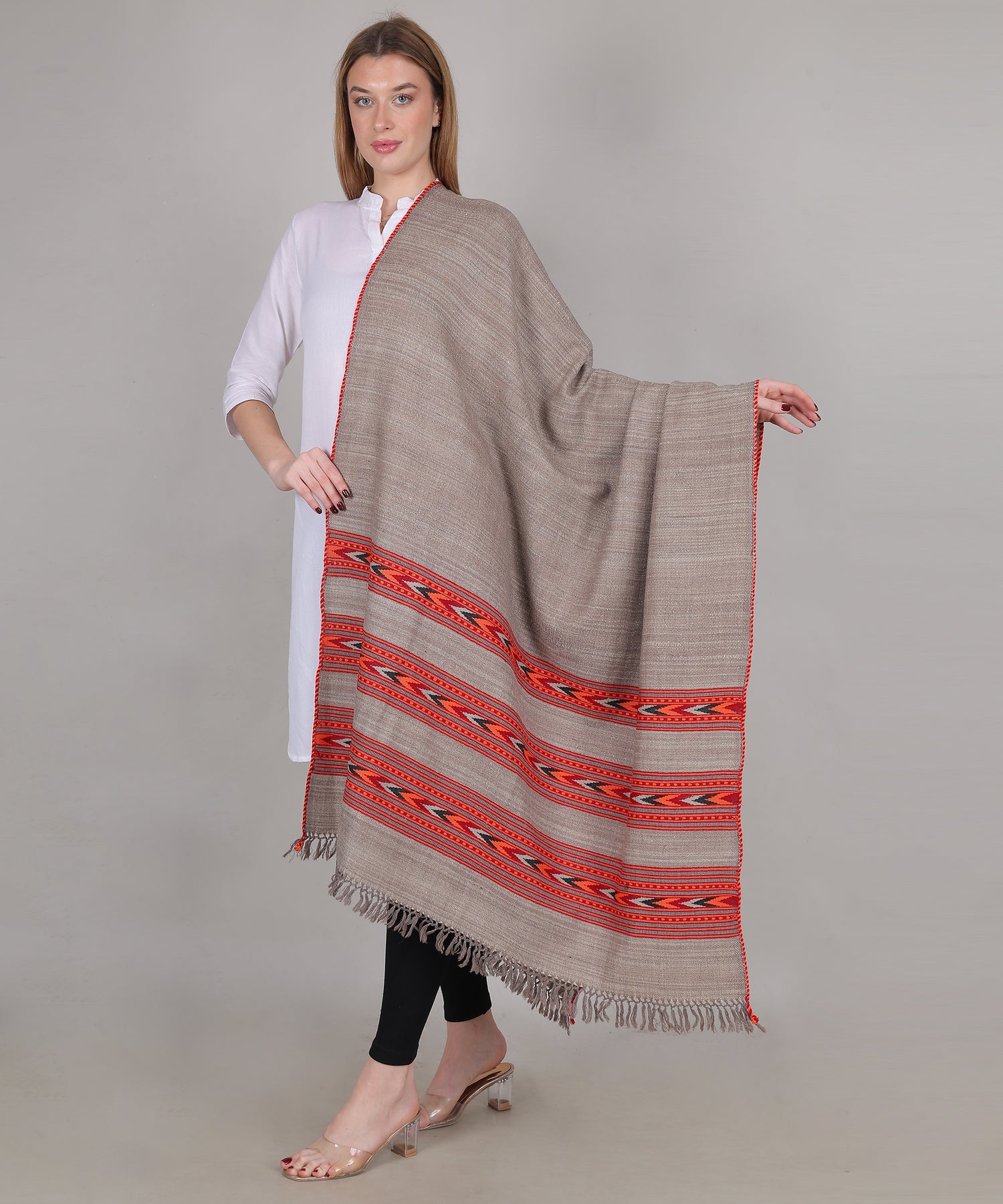 Authentic Traditional Yak Wool Grey Shawl – Handwoven Kullu Design