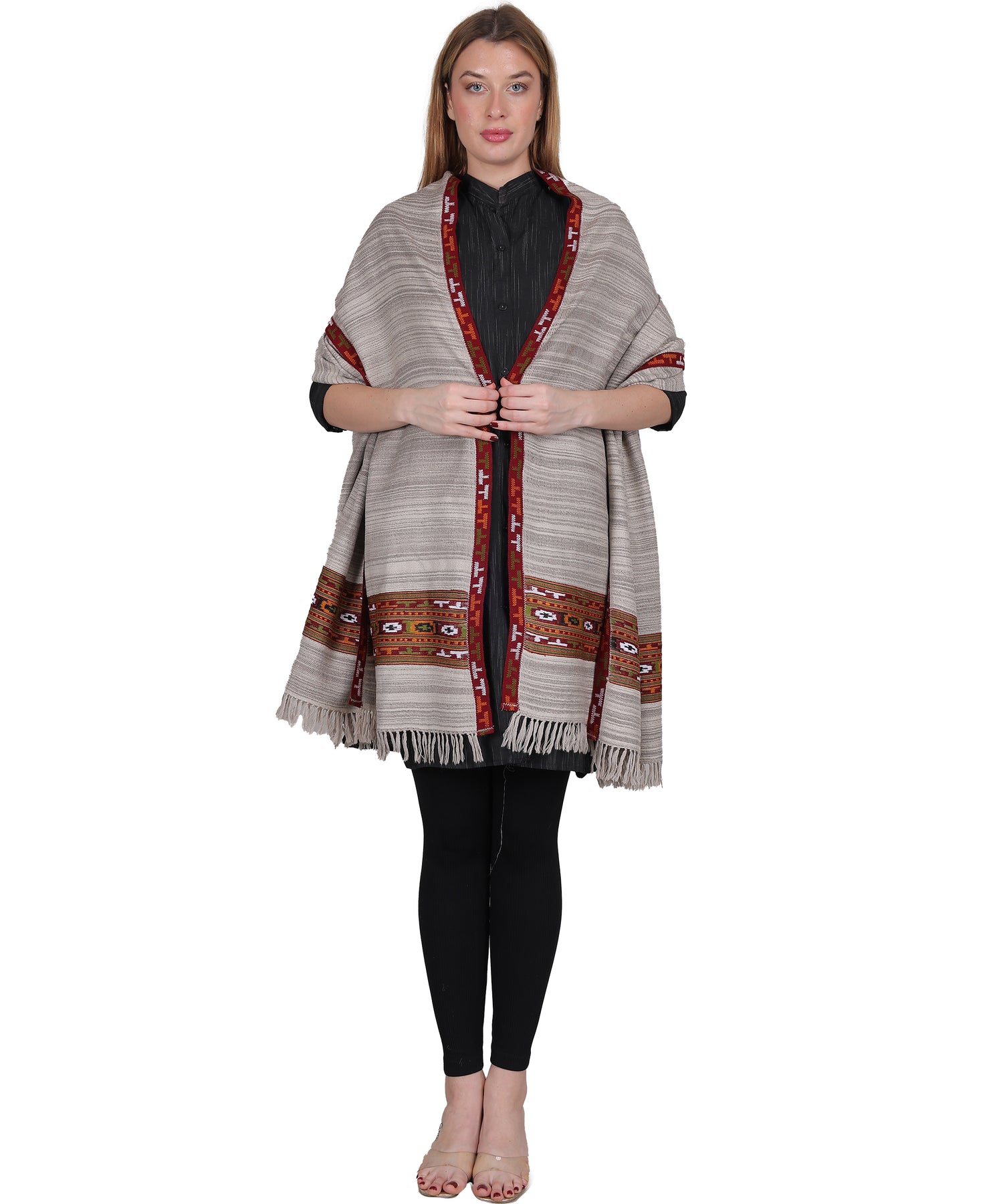 Authentic Traditional Yak Wool Grey Shawl – Handwoven with Kullu Design