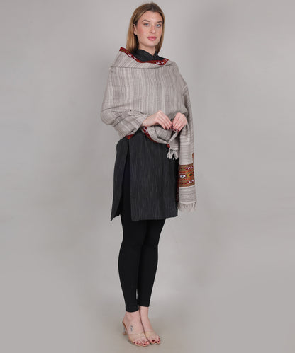 Authentic Traditional Yak Wool Grey Shawl – Handwoven with Kullu Design