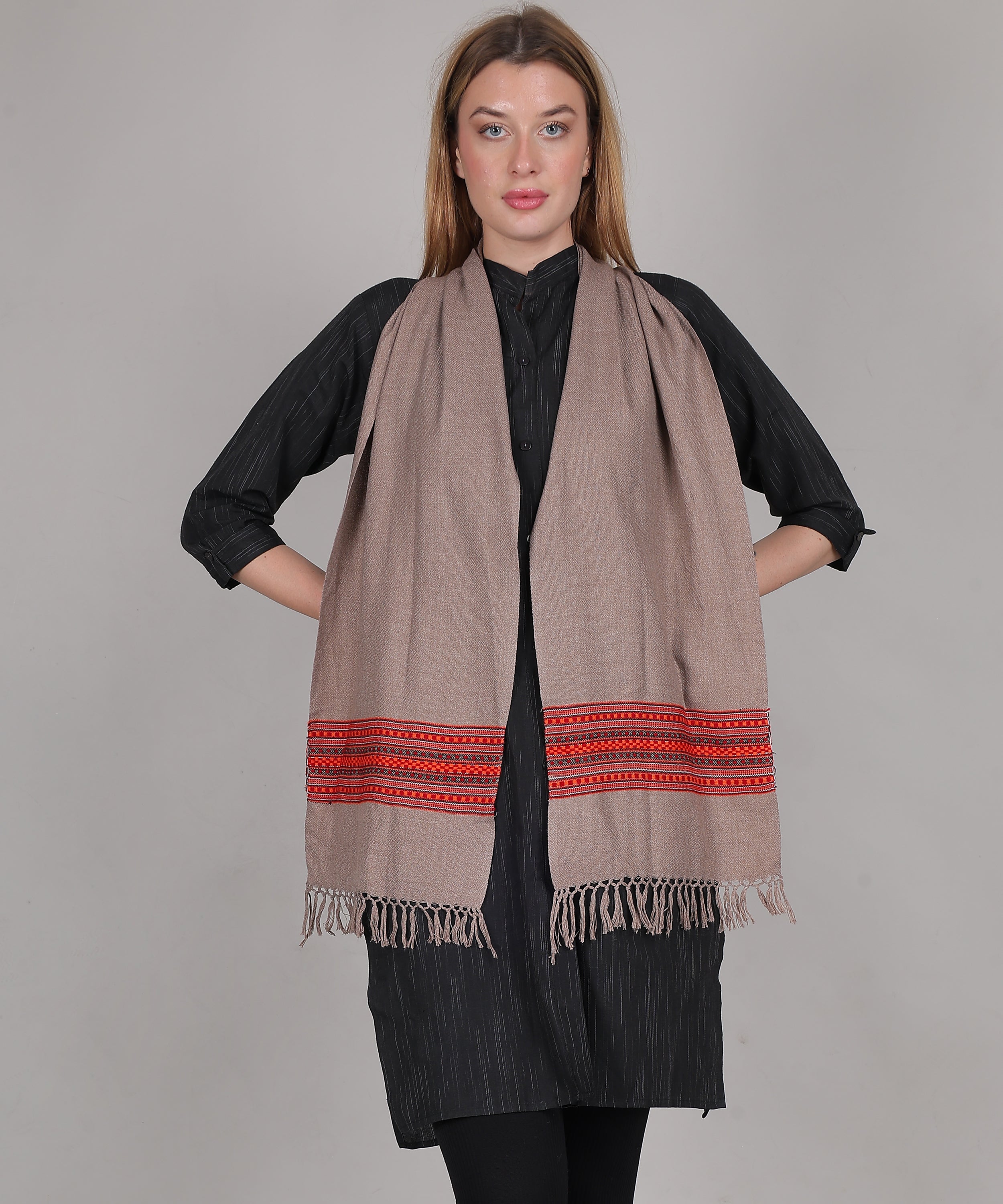 Kullu Pure Handwoven Woollen Muffler – Featuring Premium Embroidered Patti Designs