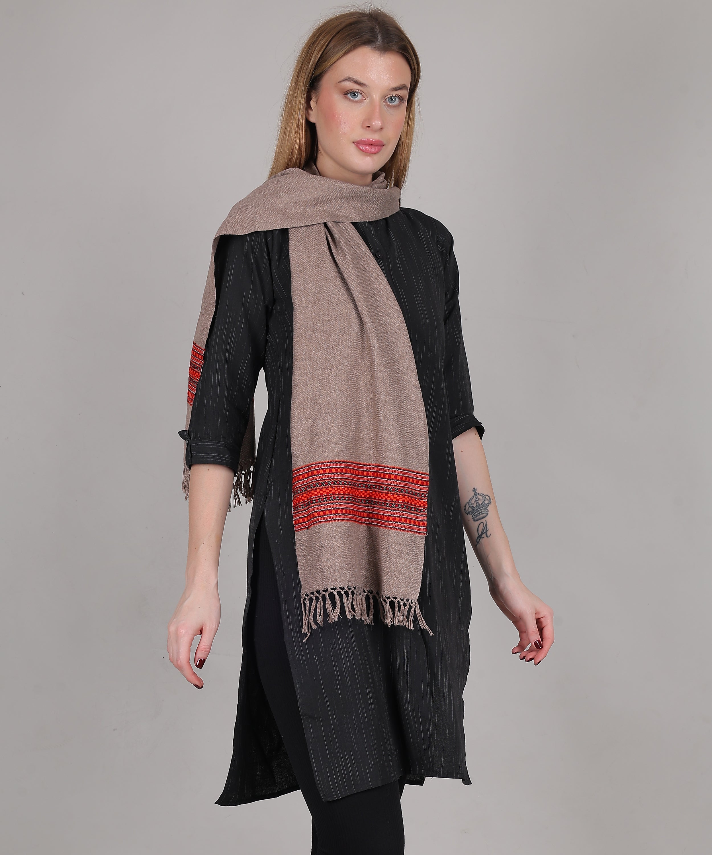 Kullu Pure Handwoven Woollen Muffler – Featuring Premium Embroidered Patti Designs