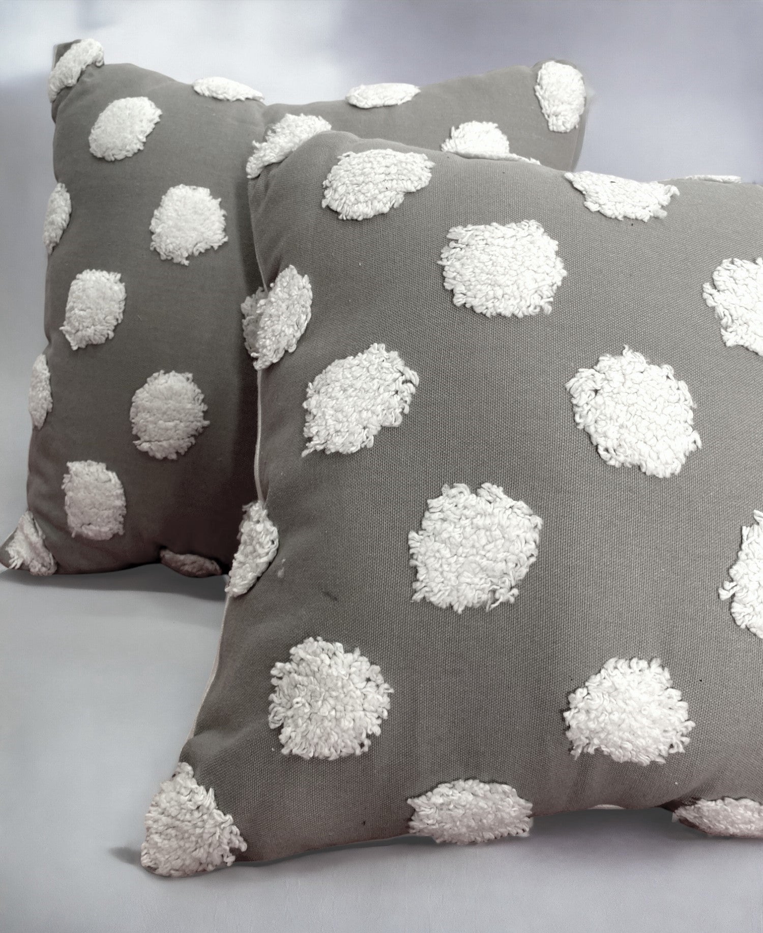 Slate Grey Pom Pom Cushion with Cover-Set of 2