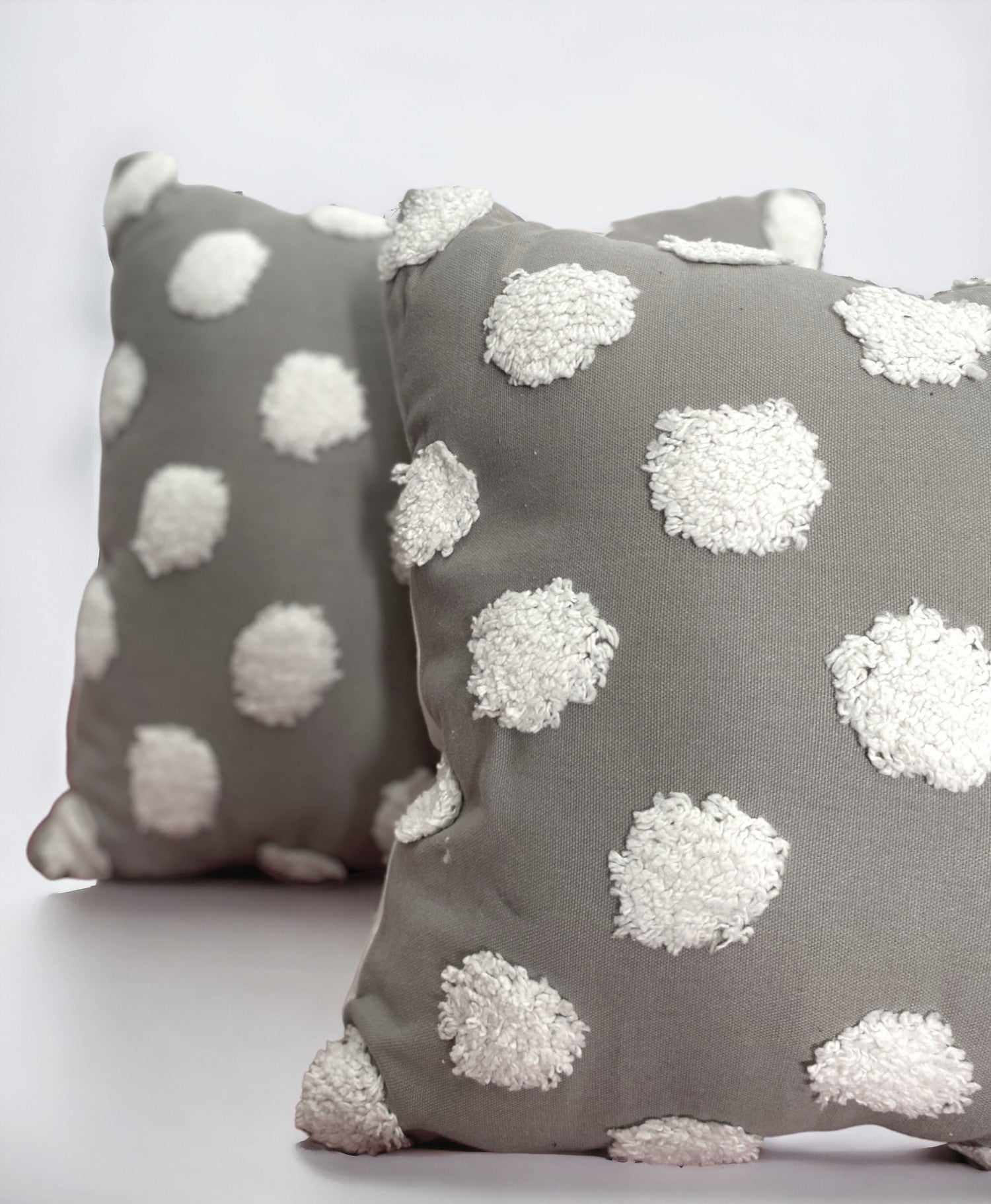 Slate Grey Pom Pom Cushion with Cover-Set of 2