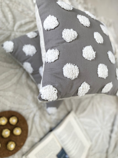 Slate Grey Pom Pom Cushion with Cover-Set of 2