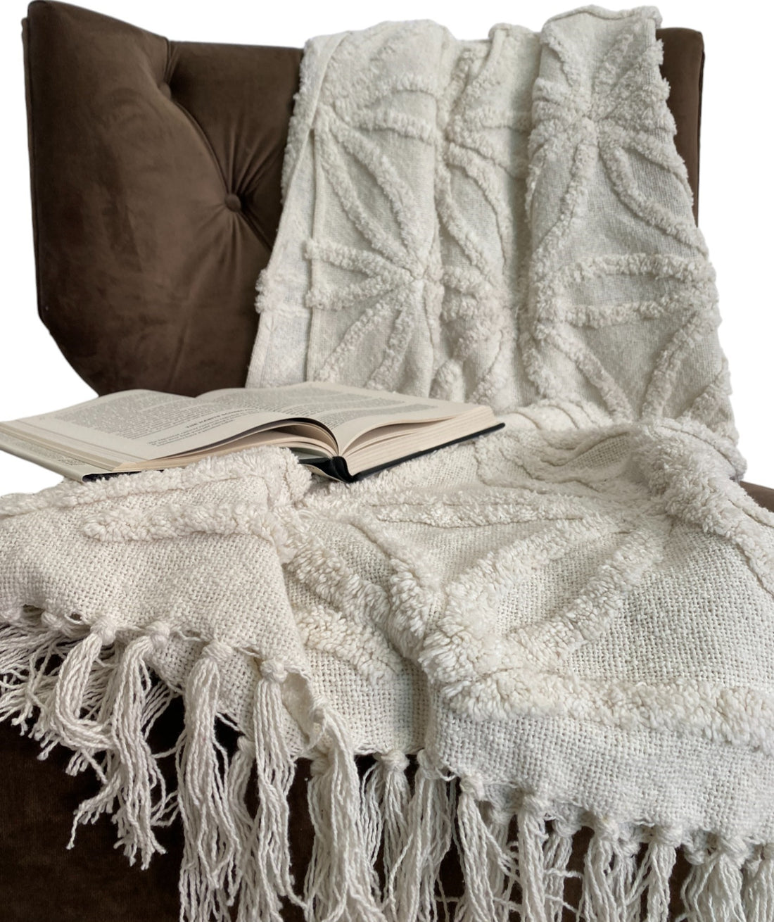 White Cotton Tufted Throw for Sofa and Couch