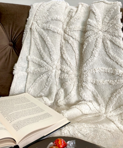 White Cotton Tufted Throw for Sofa and Couch