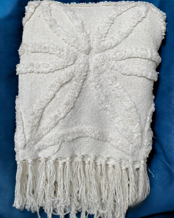 White Cotton Tufted Throw for Sofa and Couch