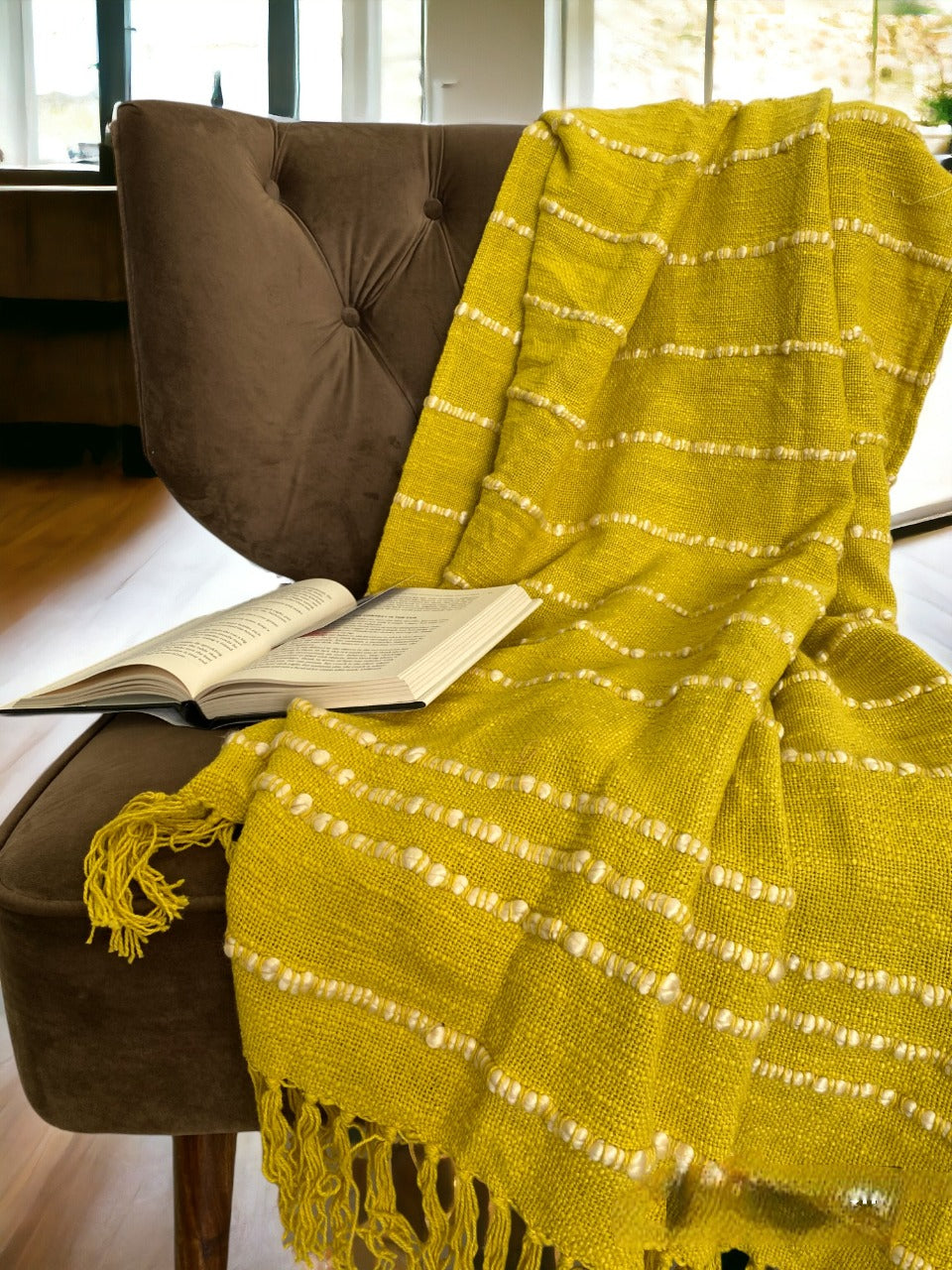 Yellow Soft Cotton Striped Throw