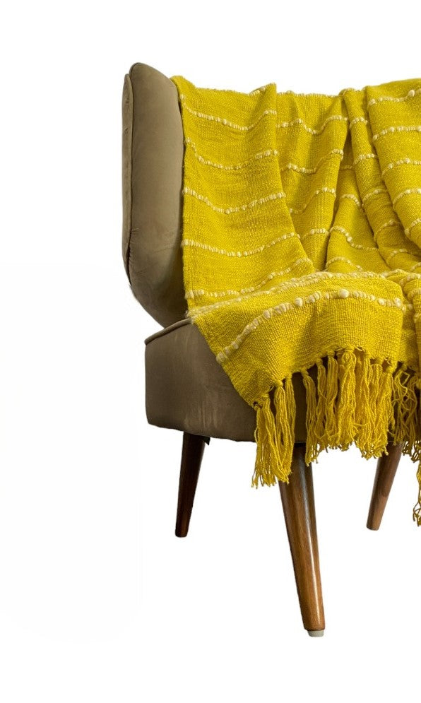 Yellow Soft Cotton Striped Throw