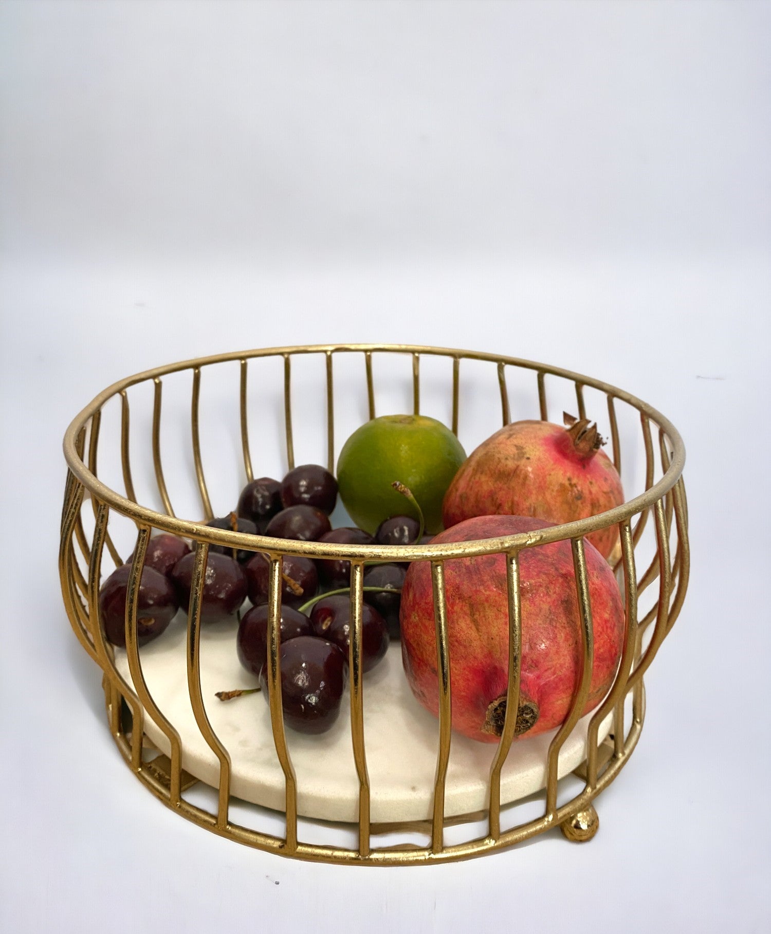 Golden Metal Round Basket with Marble Base