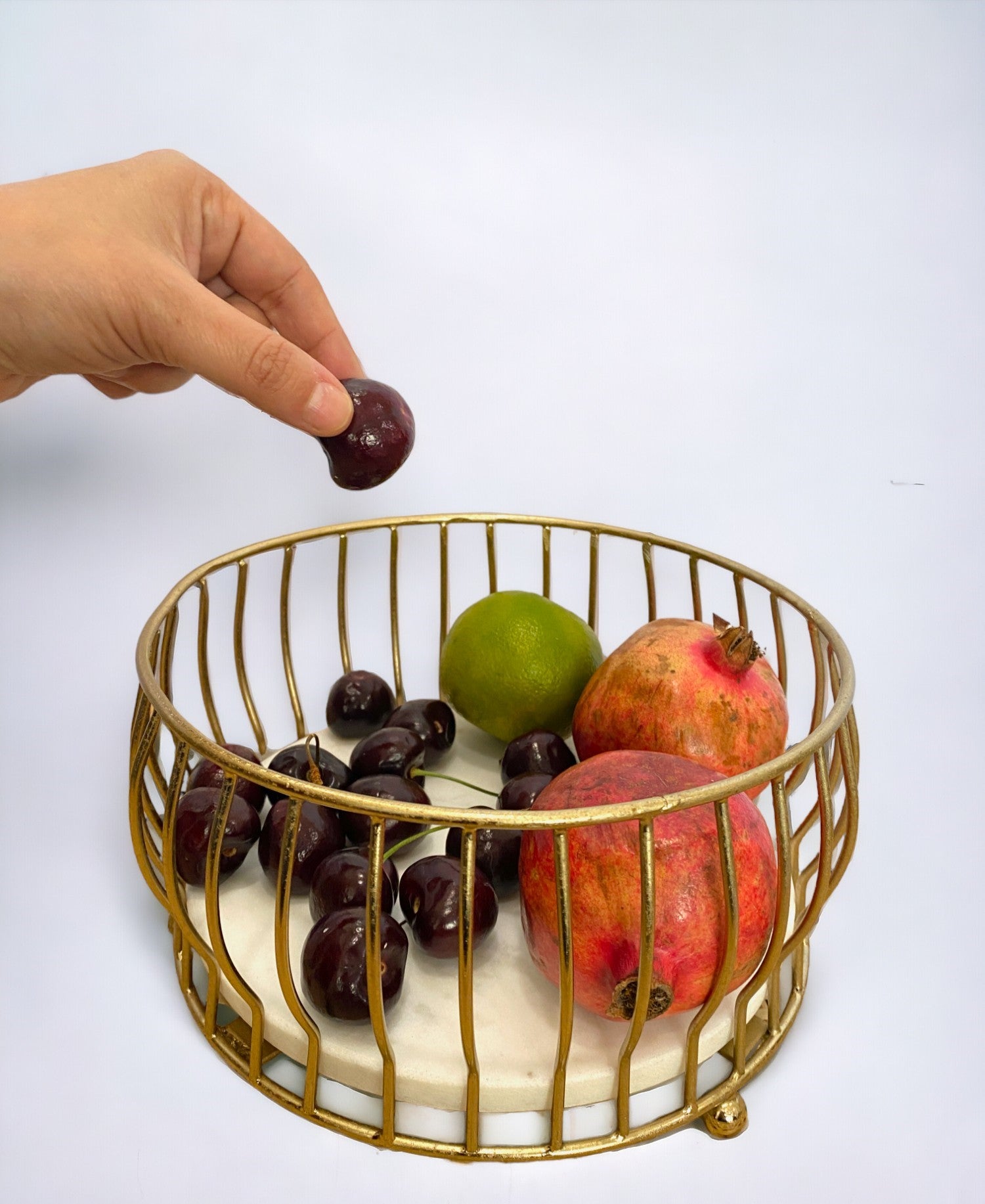 Golden Metal Round Basket with Marble Base