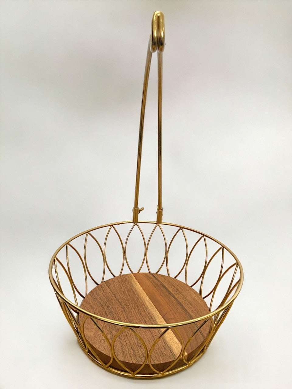 Fruit and Vegetable Metal Basket with wooden base and Banana Tree Hanger