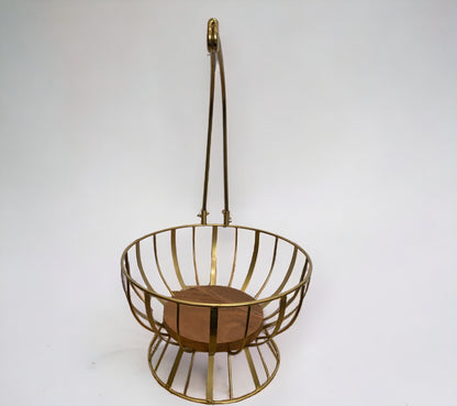 Golden Metal Fruit Basket with wooden base and Banana Tree Hanger