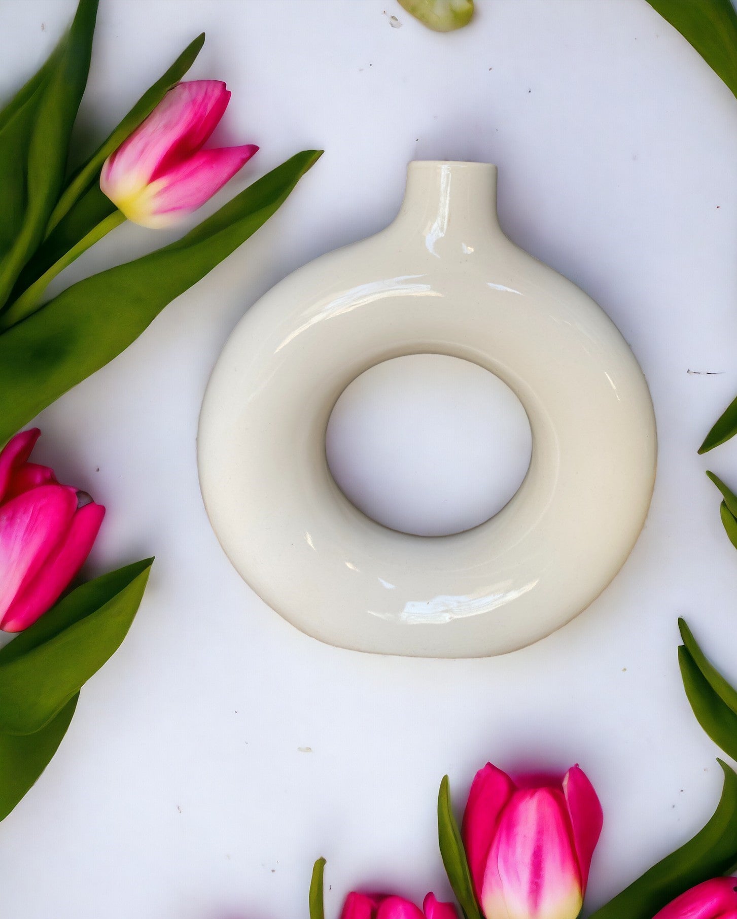 White Ceramic Donut Flower Vase