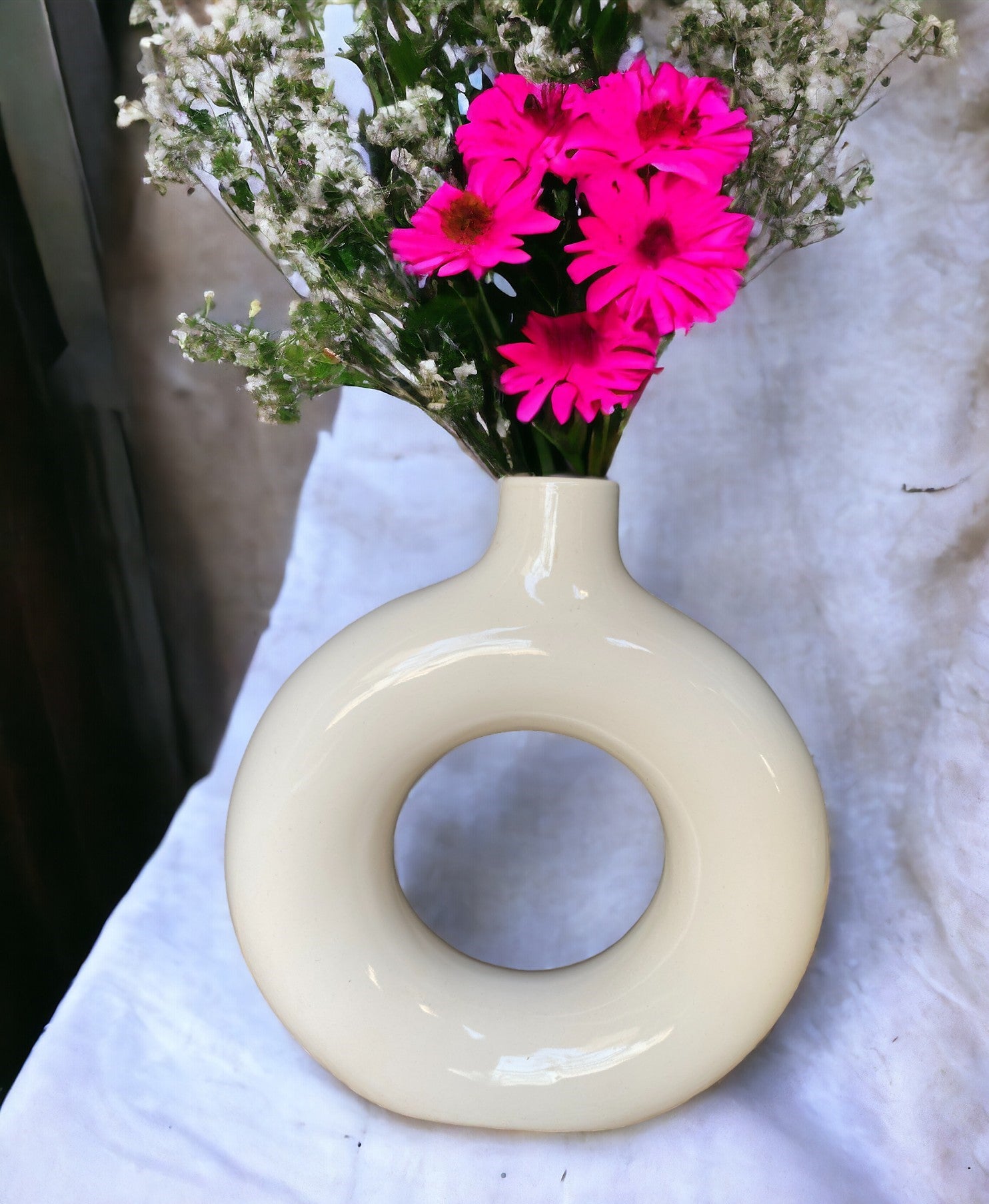 White Ceramic Donut Flower Vase