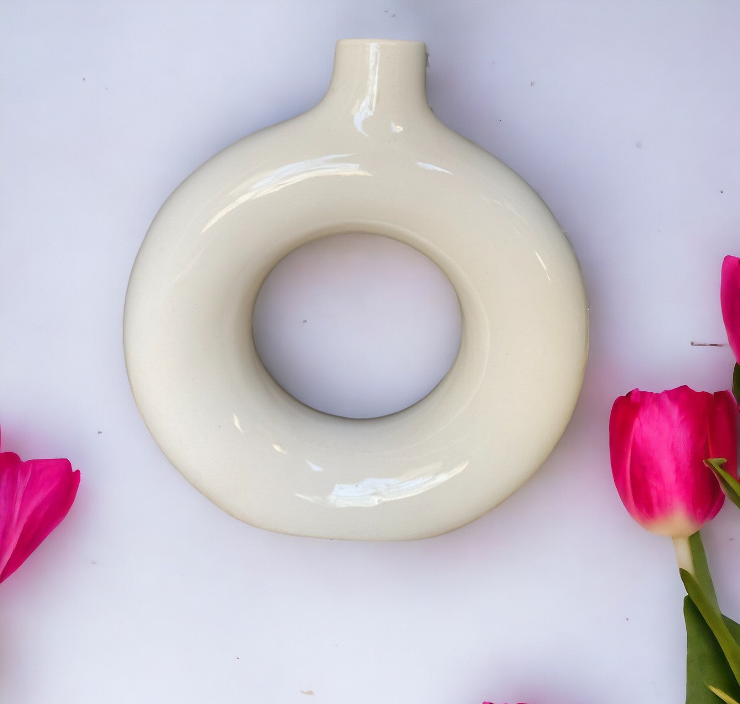 White Ceramic Donut Flower Vase