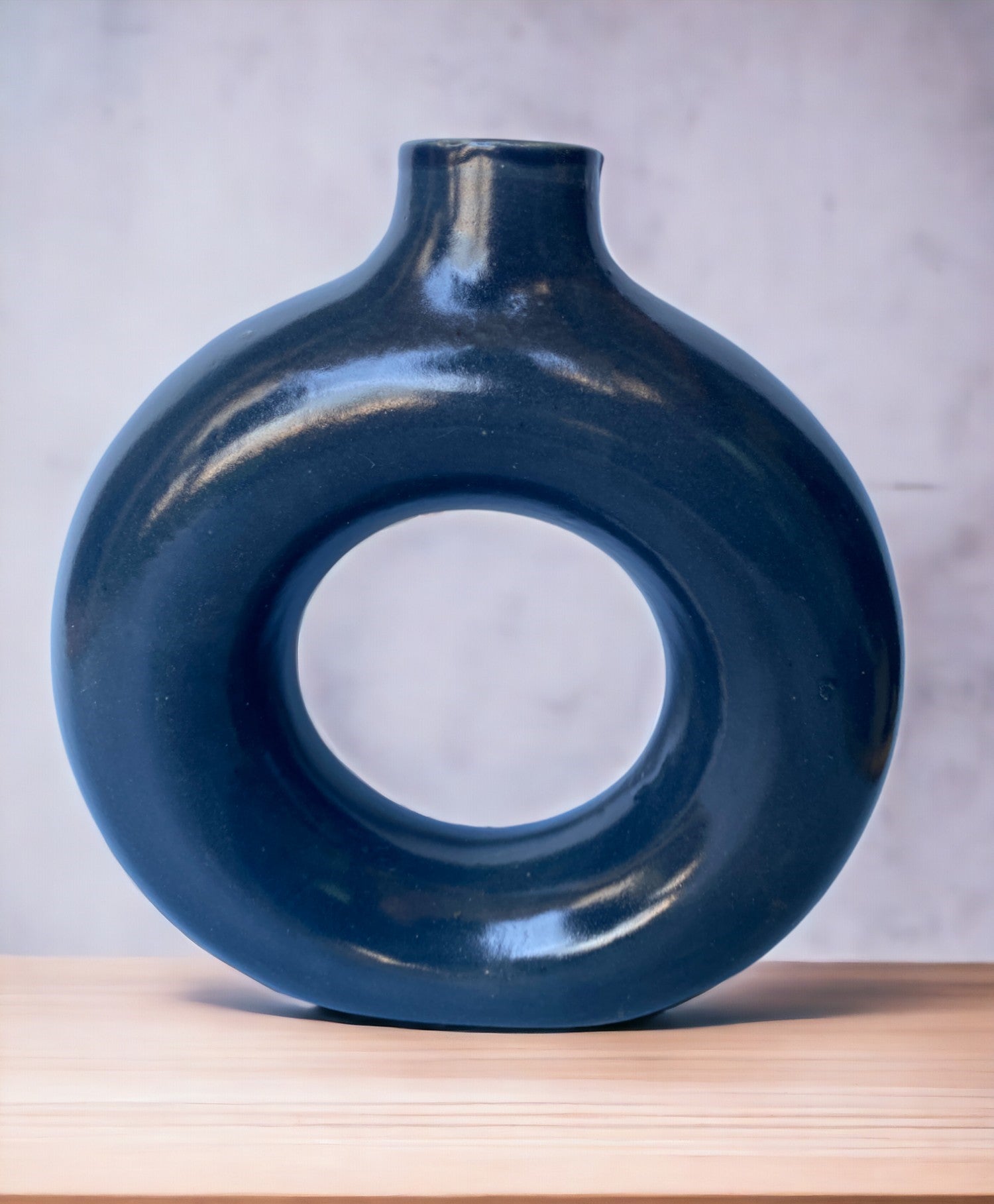 Blue Ceramic Donut Flower Vase